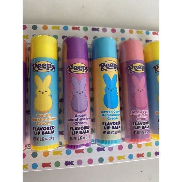 8 Pack Peeps Flavored Lip Balm Easter Basket Stuffer Cotton Candy Vanilla Grape - Picture 12 of 13
